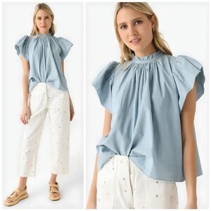 Trovata Birds of Paradis Denim Jean Carla High Neck Top